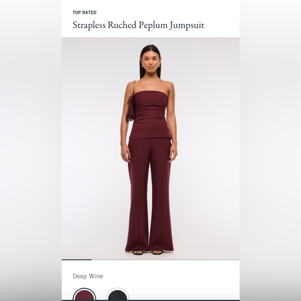 Abercrombie & Fitch Strapless Peplum Jumpsuit in Burgundy